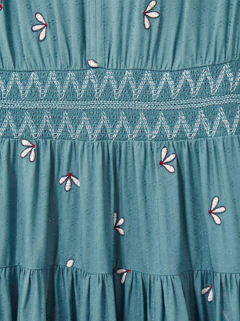 Maude Embroidered Dress in TEAL MLT - FLAT DETAIL