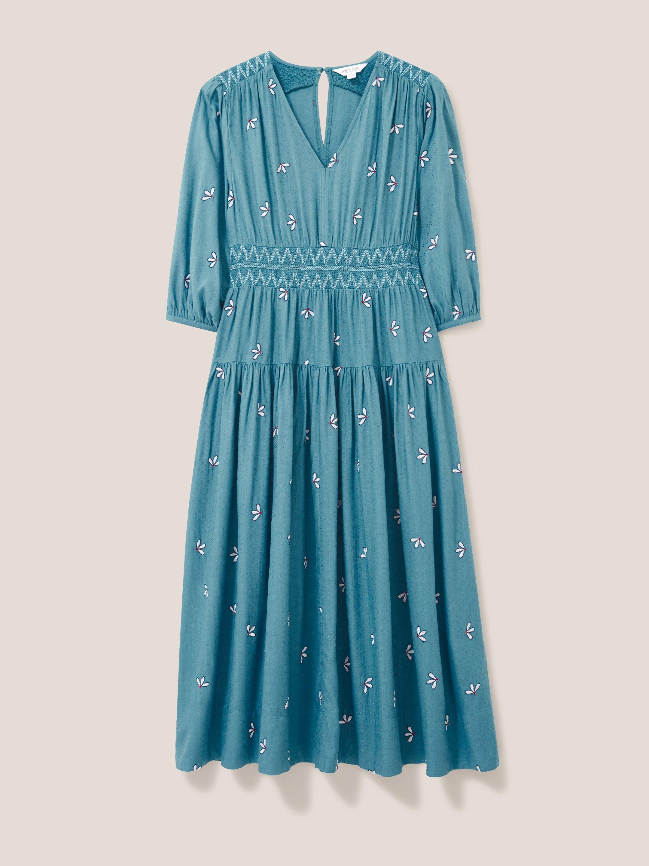 Maude Embroidered Dress in TEAL MLT - FLAT FRONT