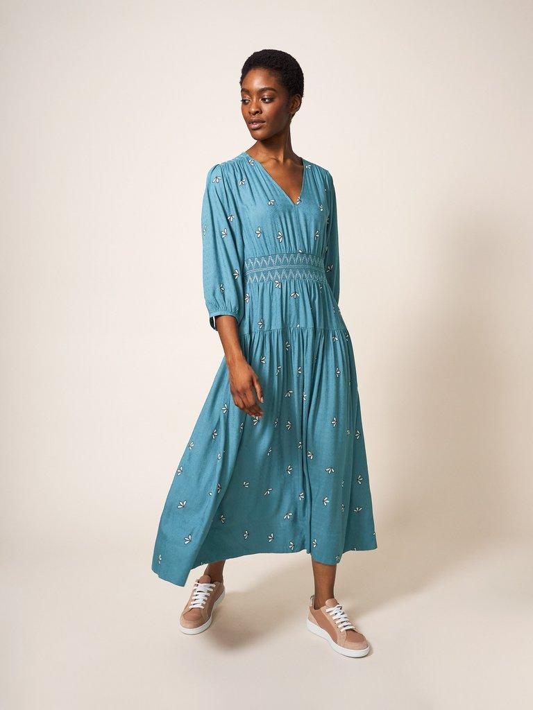 Maude Embroidered Dress in TEAL MLT - LIFESTYLE