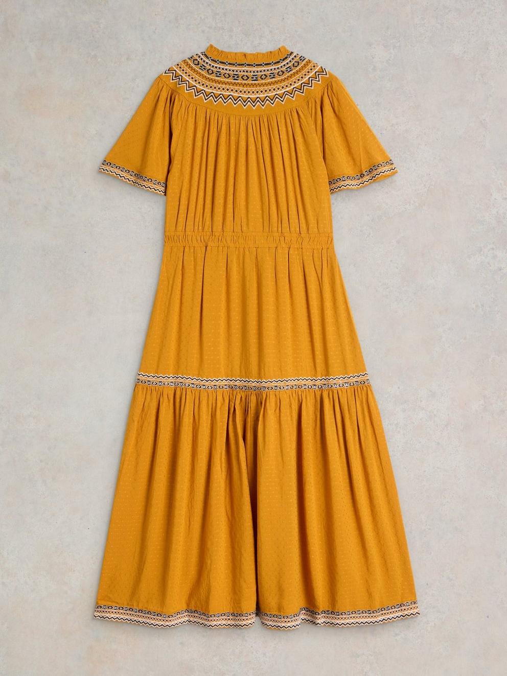 Heidi Embroidered Dress in TAN MULTI - FLAT BACK