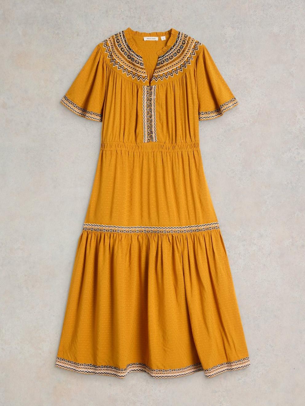 Heidi Embroidered Dress in TAN MULTI - FLAT FRONT