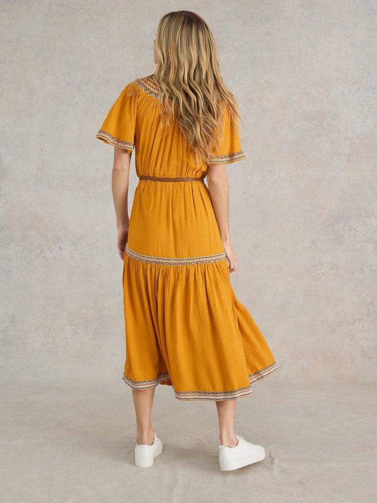 Heidi Embroidered Dress in TAN MULTI - MODEL BACK