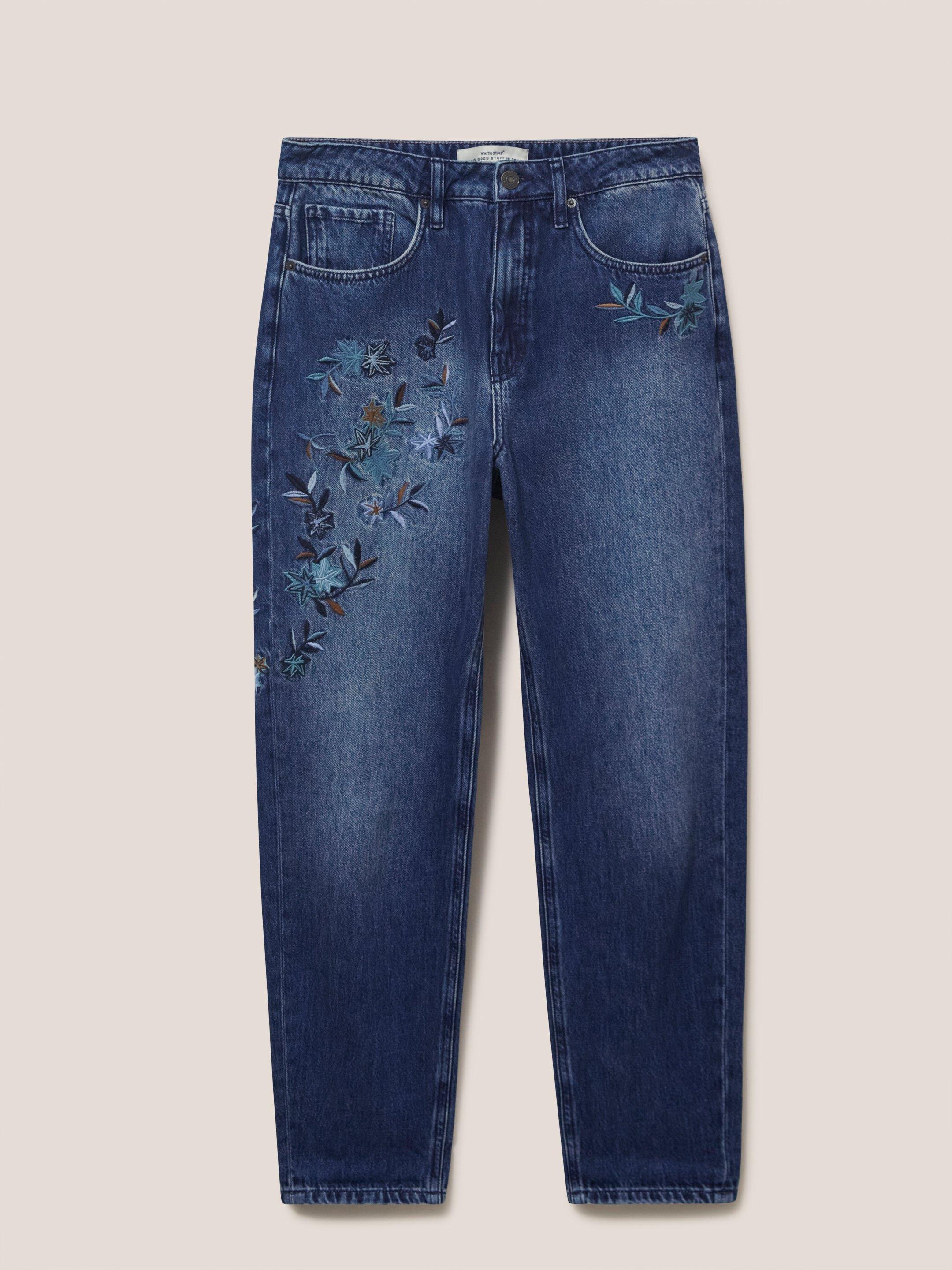 Embroidered Boyfriend Jean in MID DENIM - FLAT FRONT