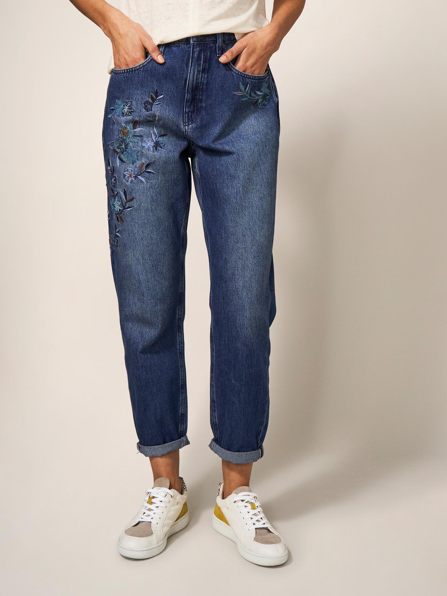 Embroidered Boyfriend Jean in MID DENIM - LIFESTYLE