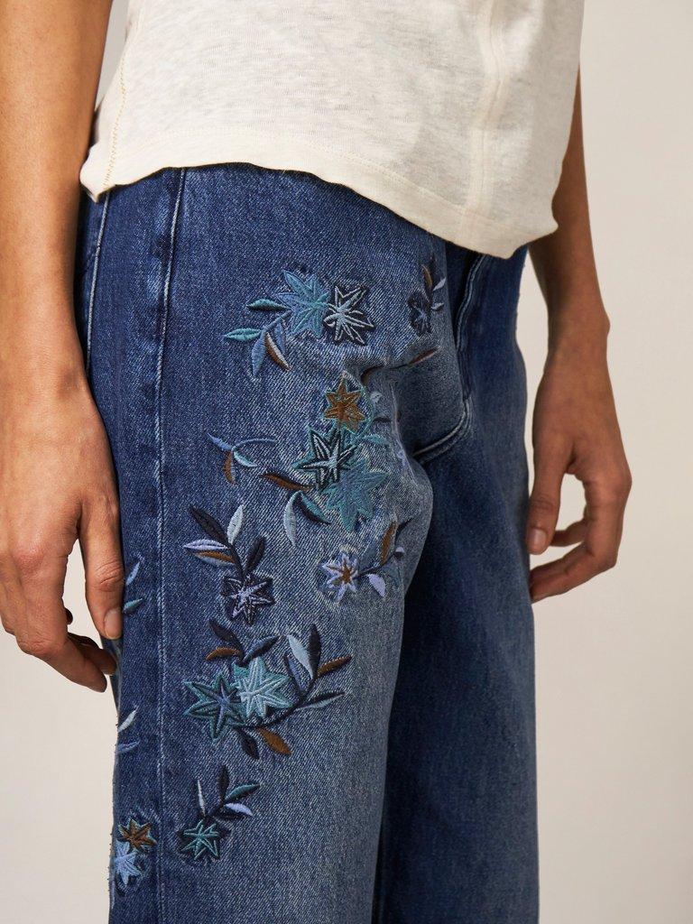 Embroidered Boyfriend Jean in MID DENIM - MODEL DETAIL