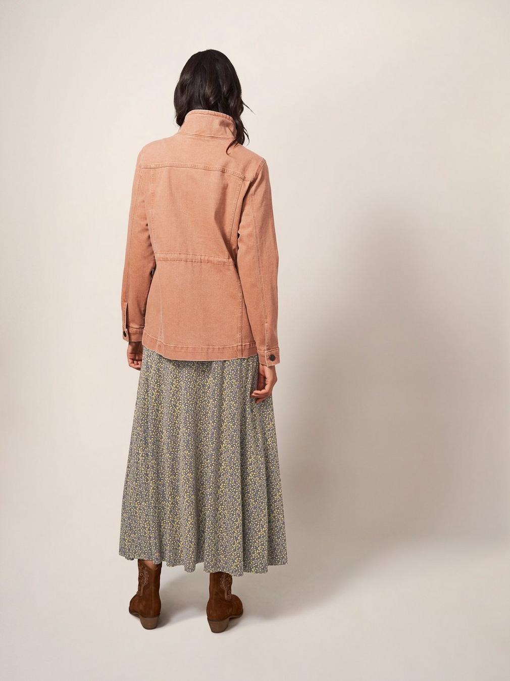 Leighton Clay Dye Denim Jacket in MID CORAL - MODEL BACK