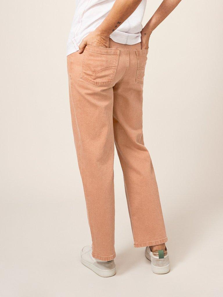 Leighton ClayDye Straight Jean in MID CORAL - MODEL BACK