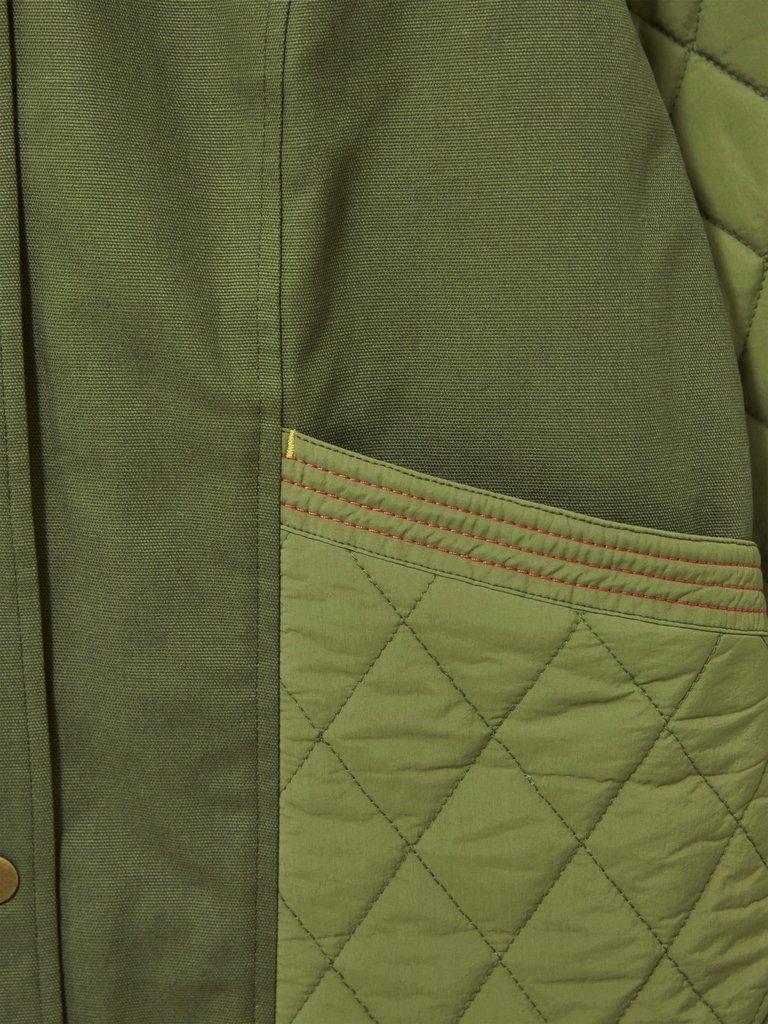 Avery Quilted Jacket in KHAKI GRN - FLAT DETAIL