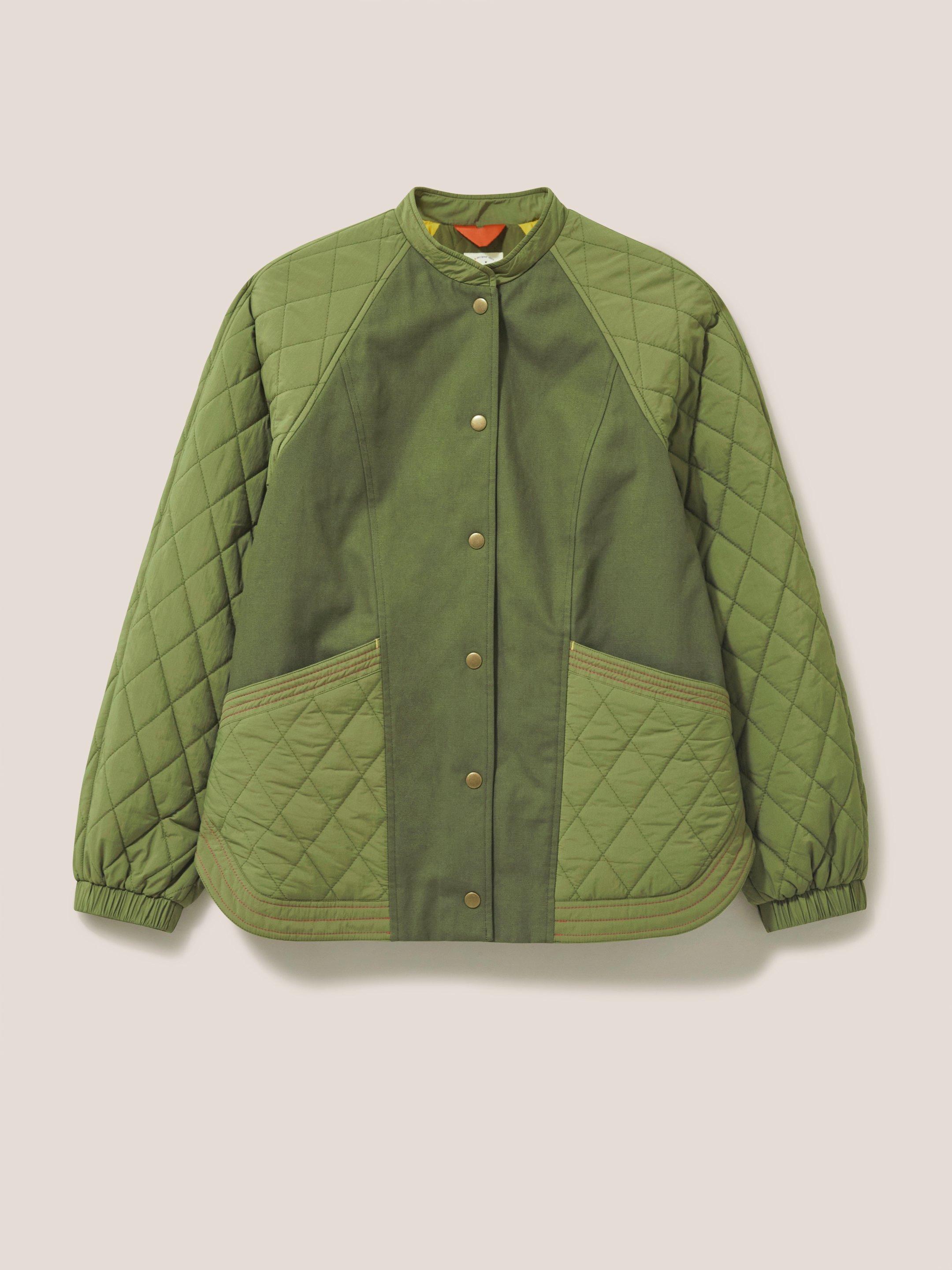 Avery Quilted Jacket in KHAKI GRN - FLAT FRONT