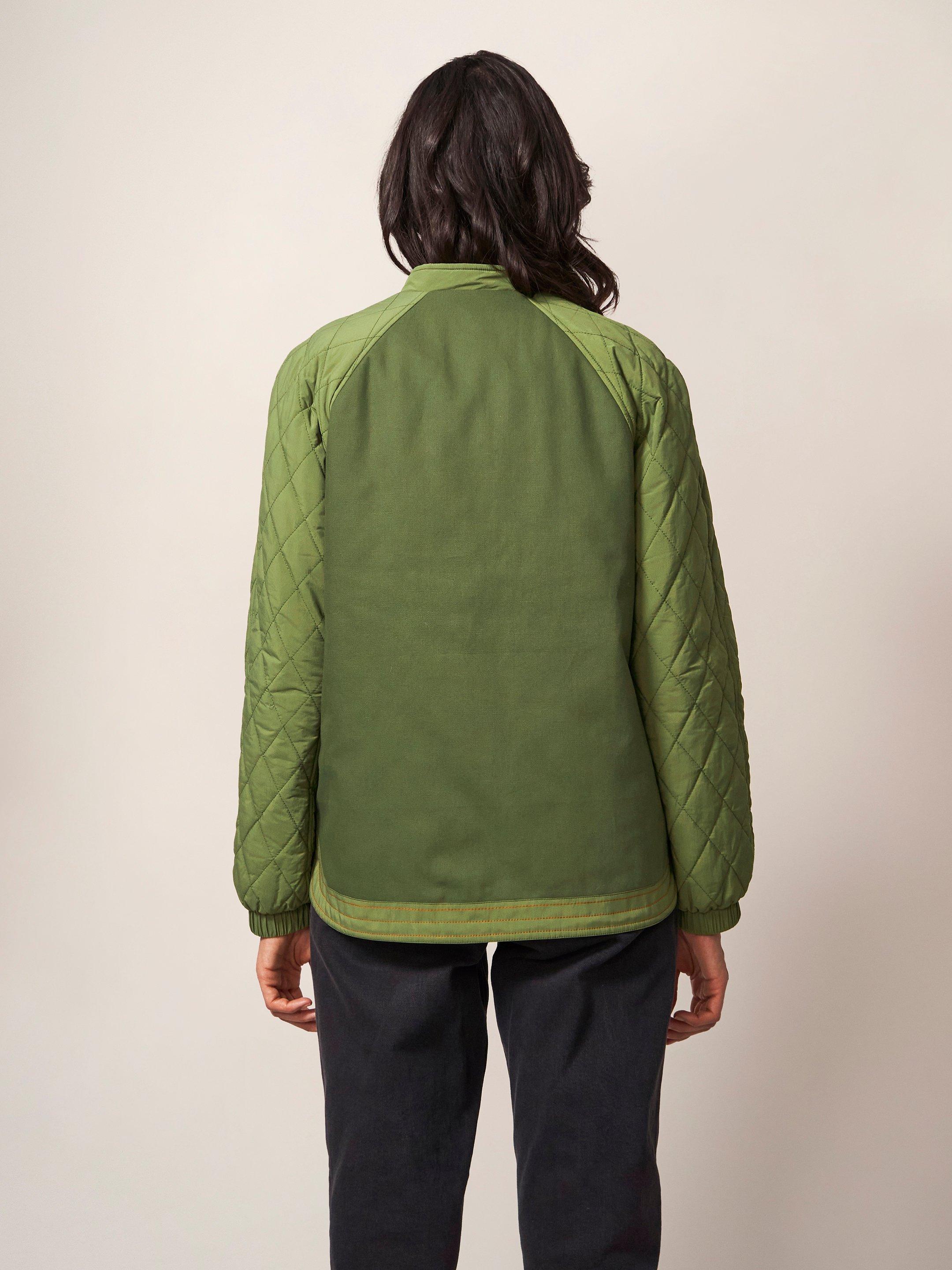 Avery Quilted Jacket in KHAKI GRN - MODEL BACK