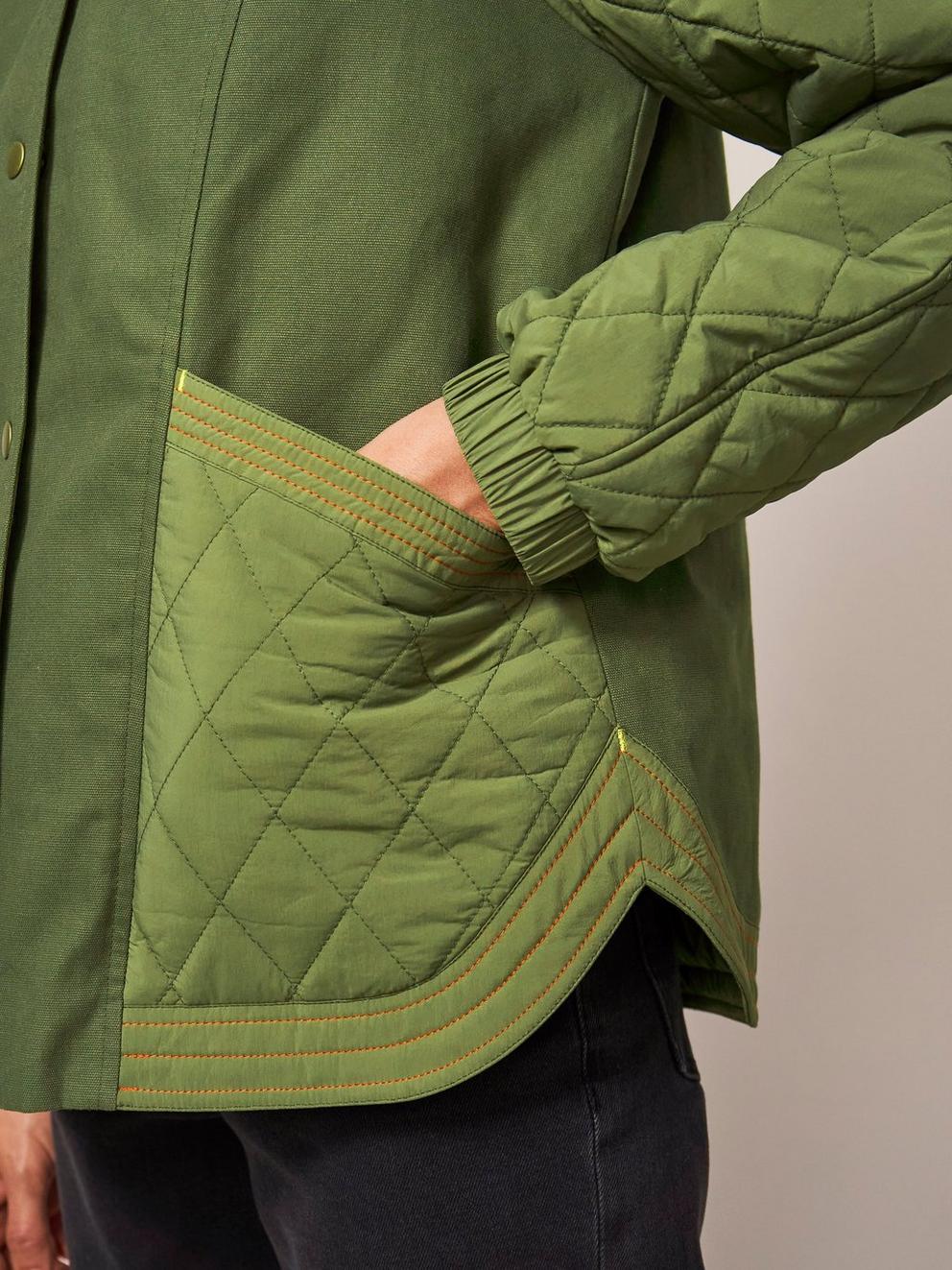 Avery Quilted Jacket in KHAKI GRN - MODEL DETAIL