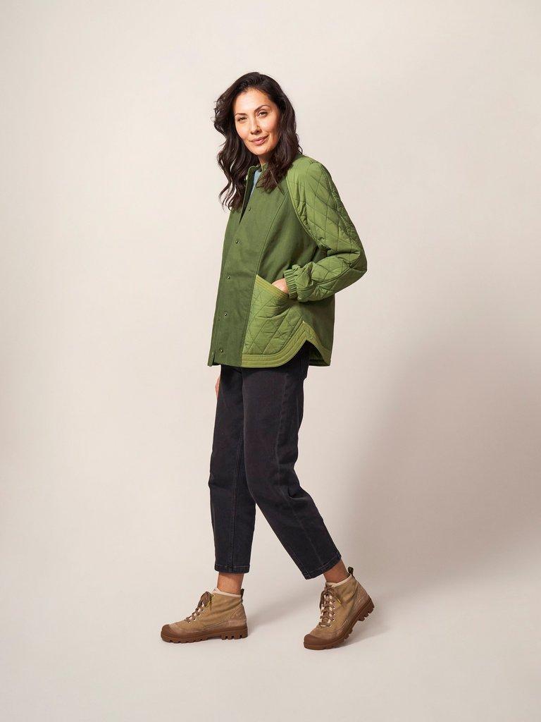 Avery Quilted Jacket in KHAKI GRN - MODEL FRONT