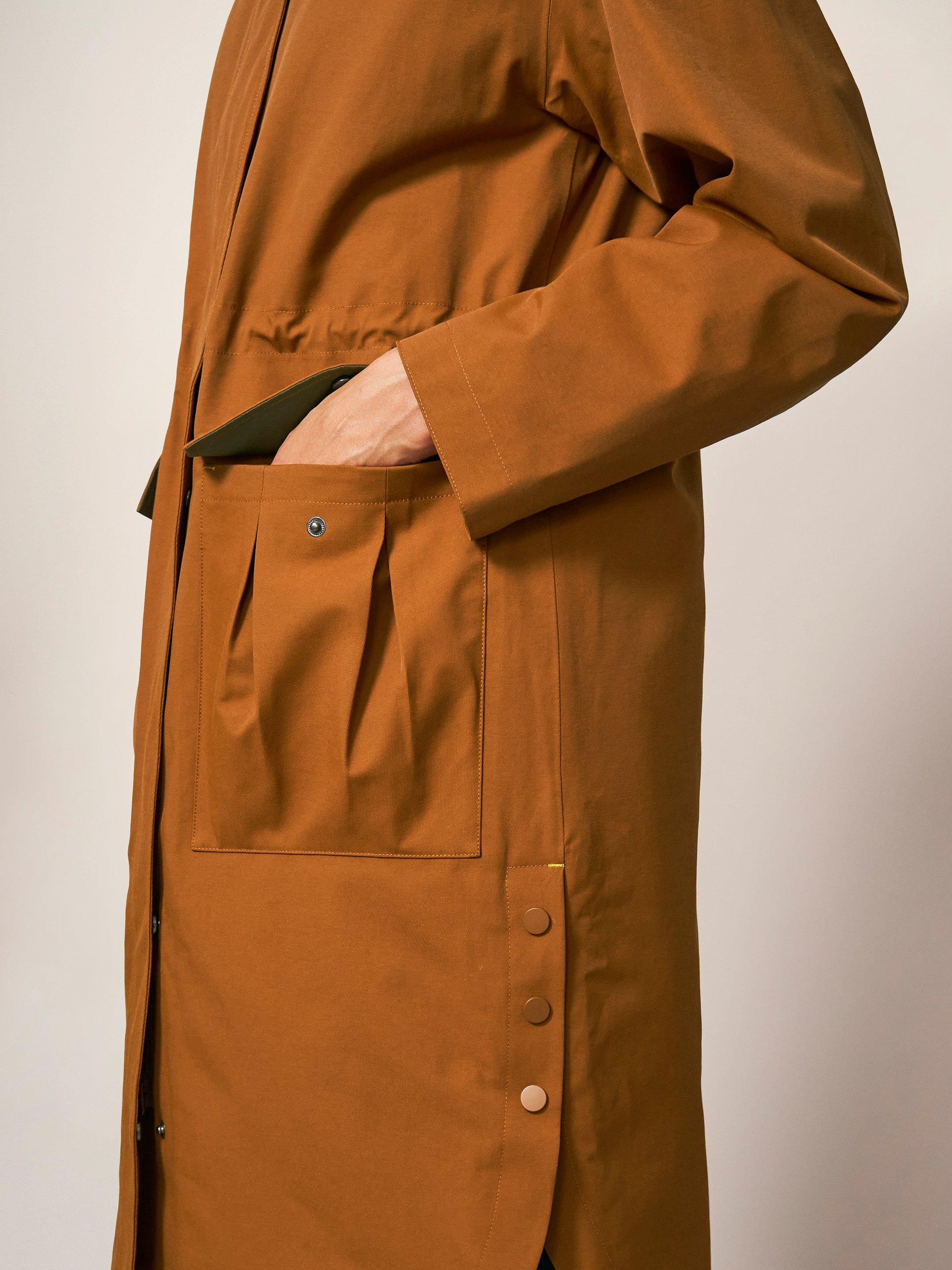 Millie Waterproof Jacket in DARK TAN - MODEL BACK
