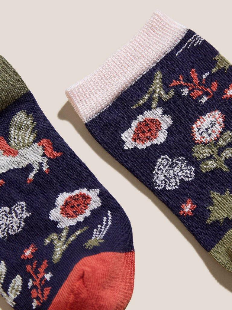 Floral Unicorn Socks in NAVY MULTI - FLAT DETAIL