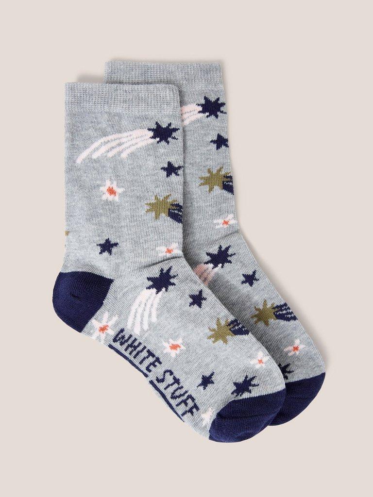 Shooting Star Socks in GREY MLT - FLAT FRONT