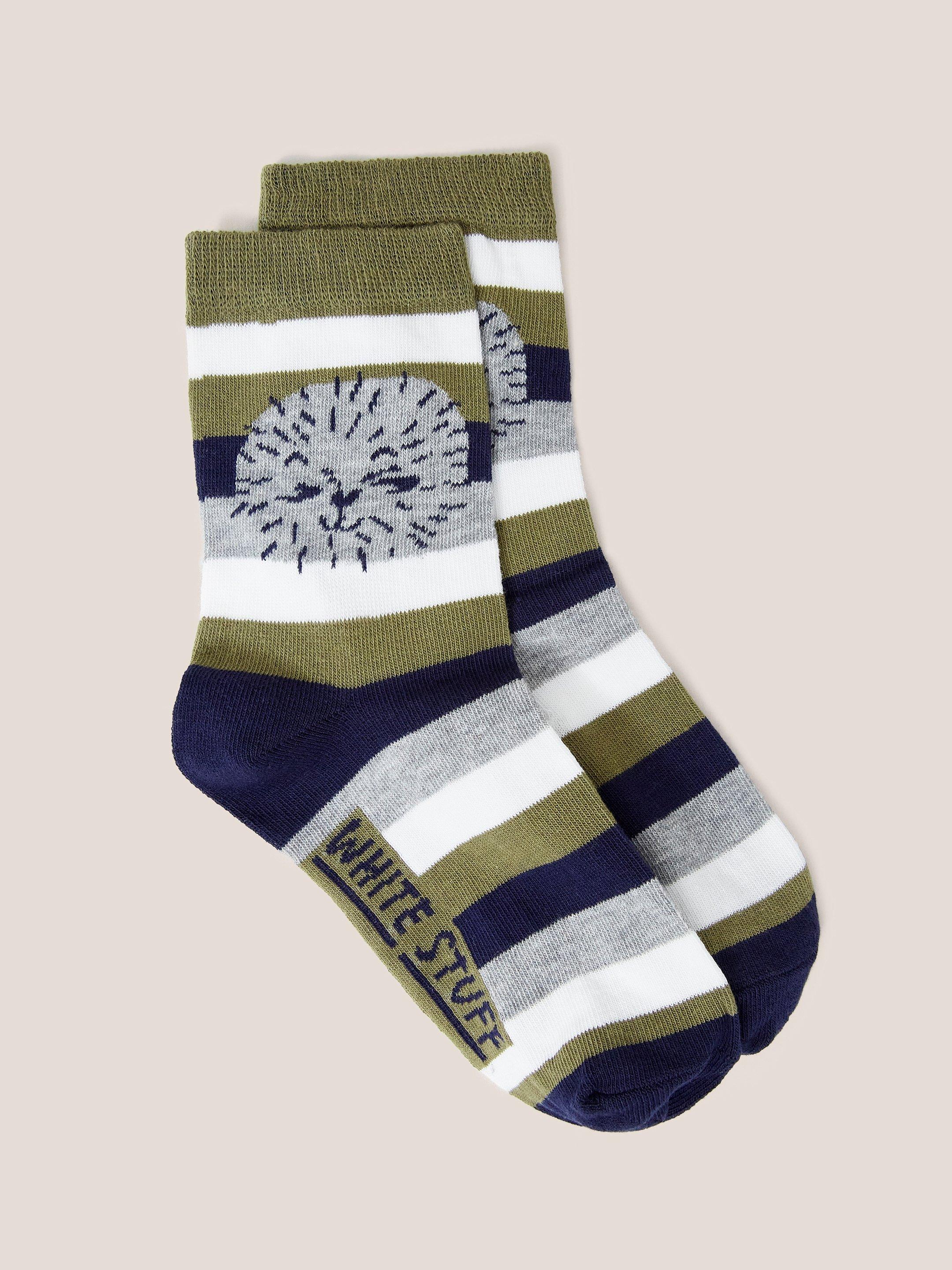 Lion Socks in GREEN MLT - FLAT FRONT