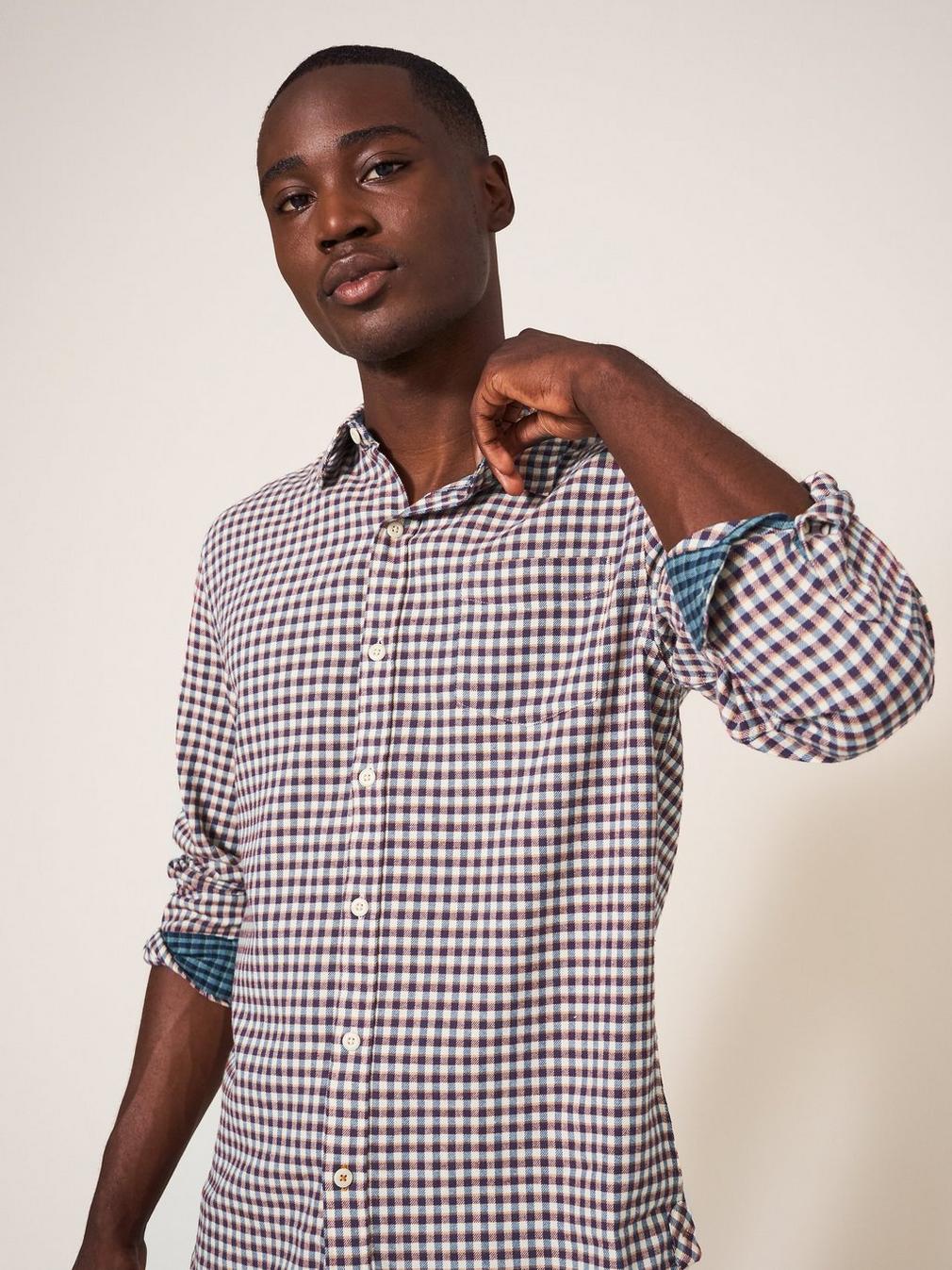 Westlake Gingham Shirt in RED MLT - MODEL FRONT