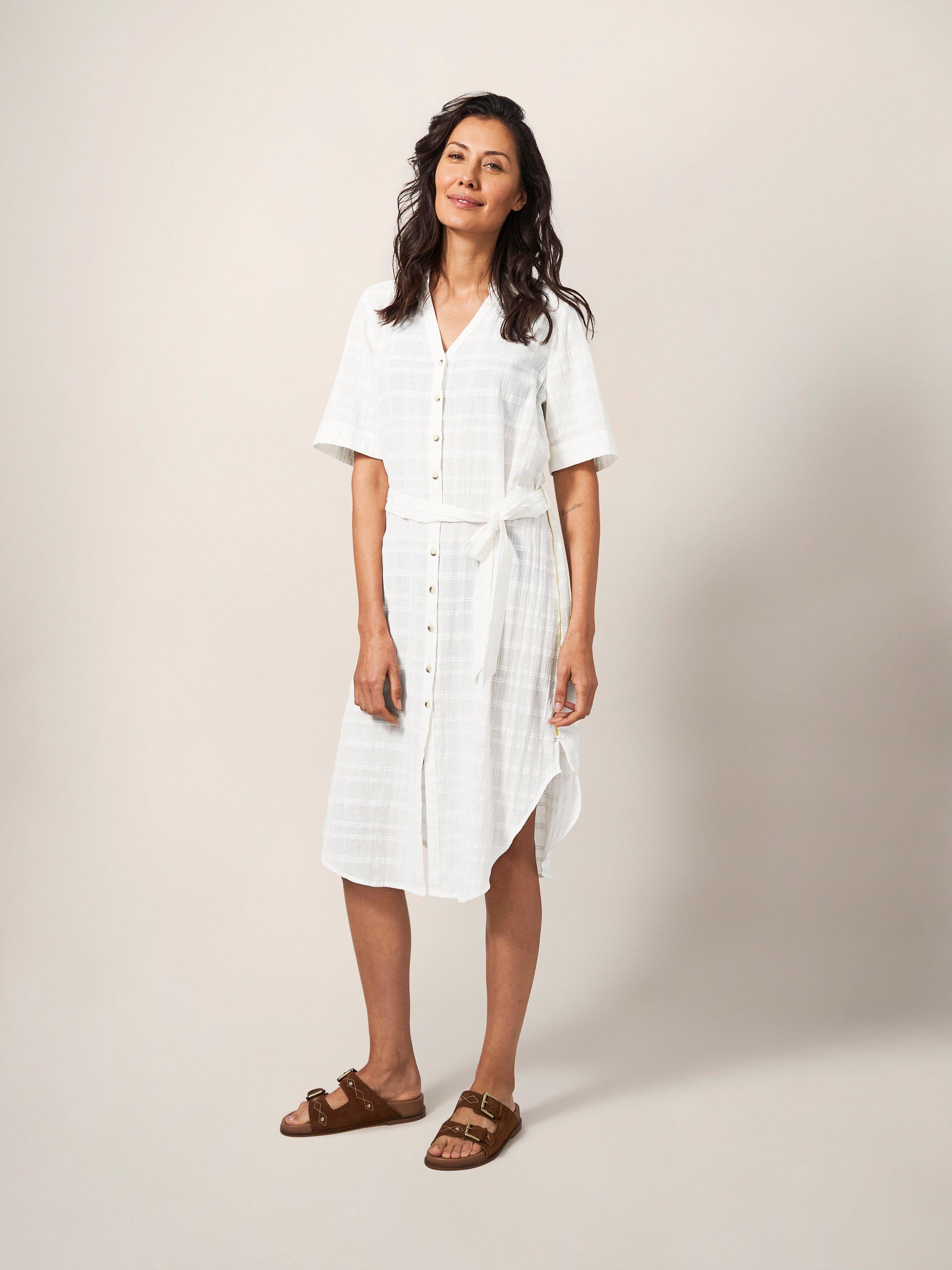 Devin Shirt Dress in IVORY MLT - MODEL FRONT