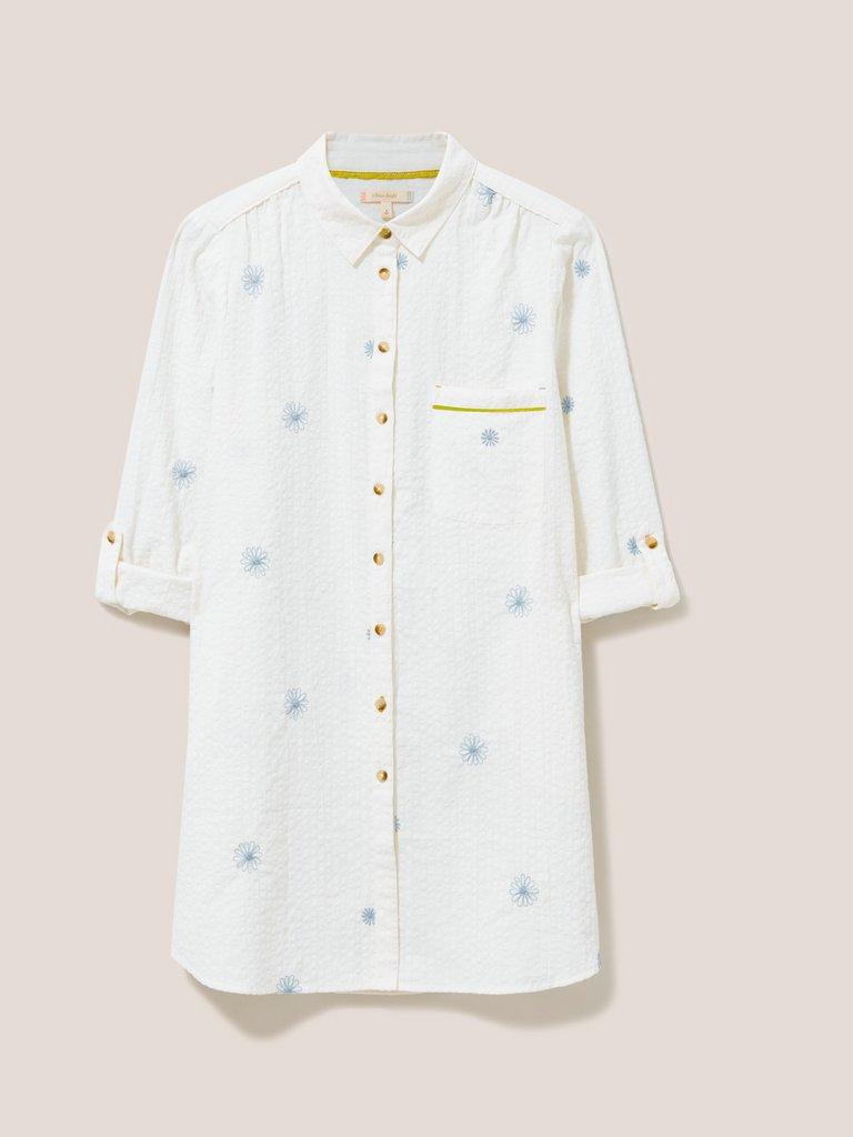 Carrie Emb Longline Shirt in IVORY MLT - FLAT FRONT