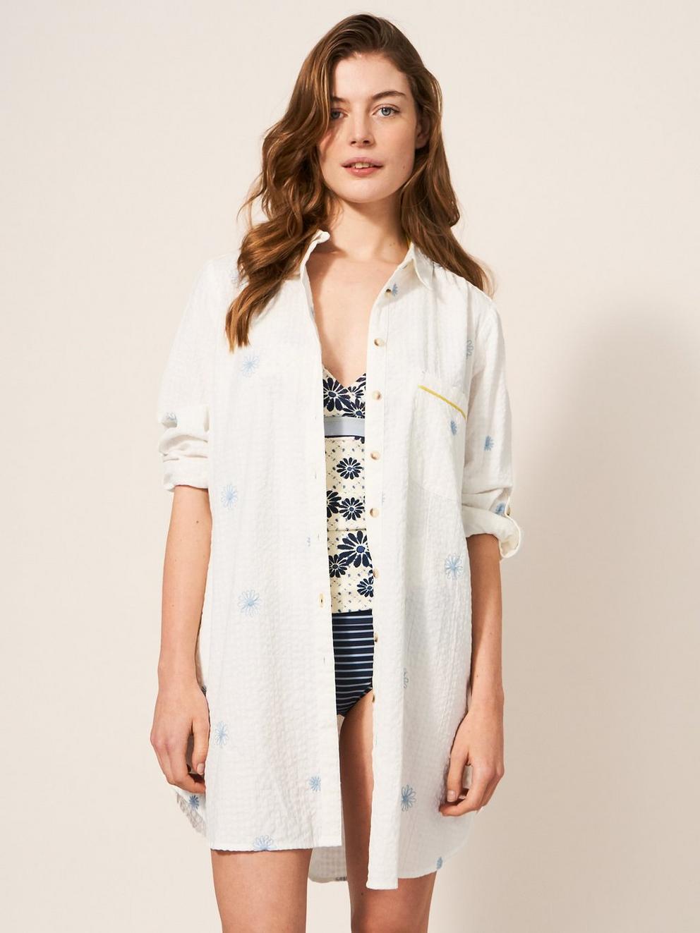 Carrie Emb Longline Shirt in IVORY MLT - LIFESTYLE