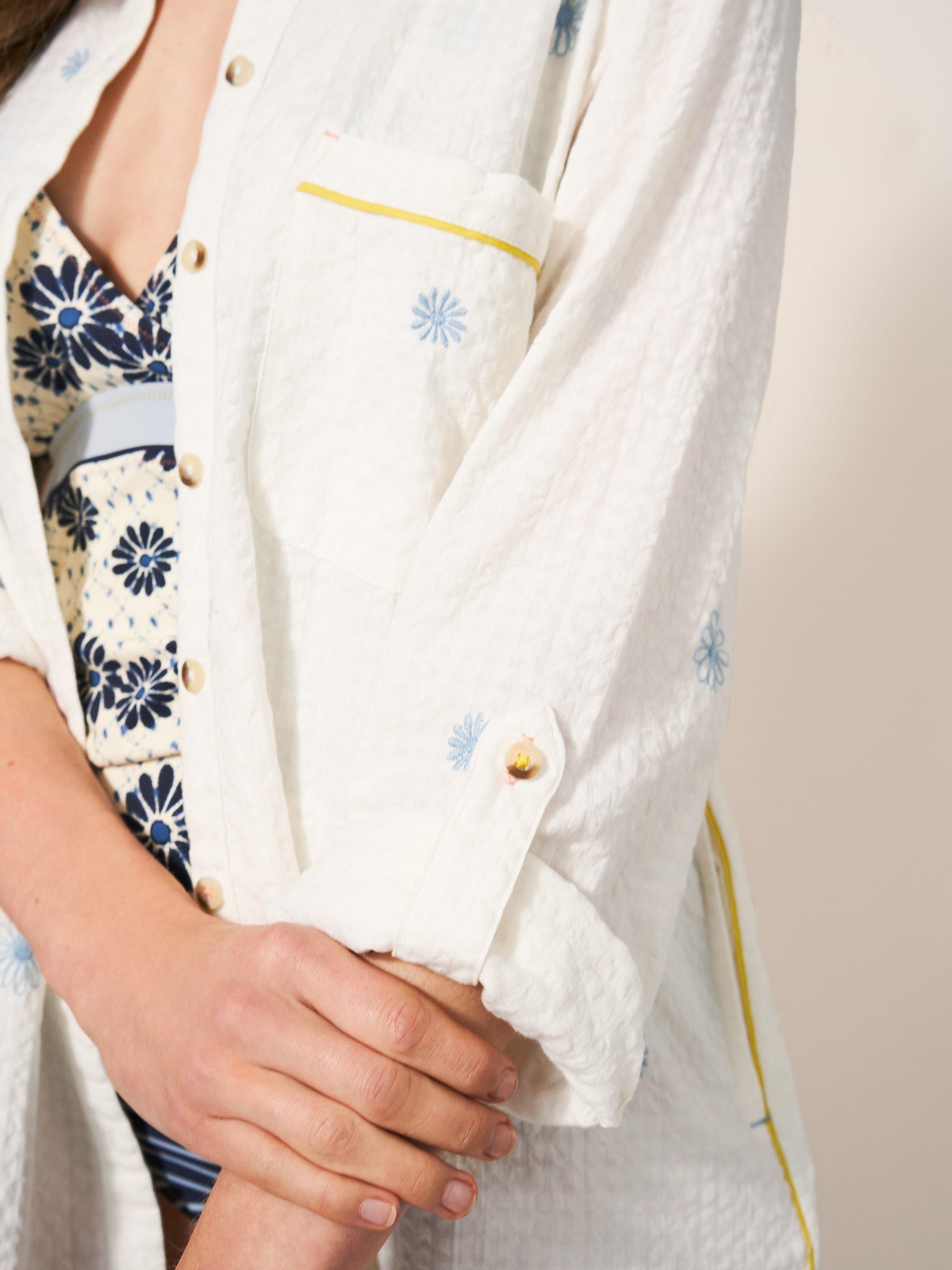 Carrie Emb Longline Shirt in IVORY MLT - MODEL DETAIL