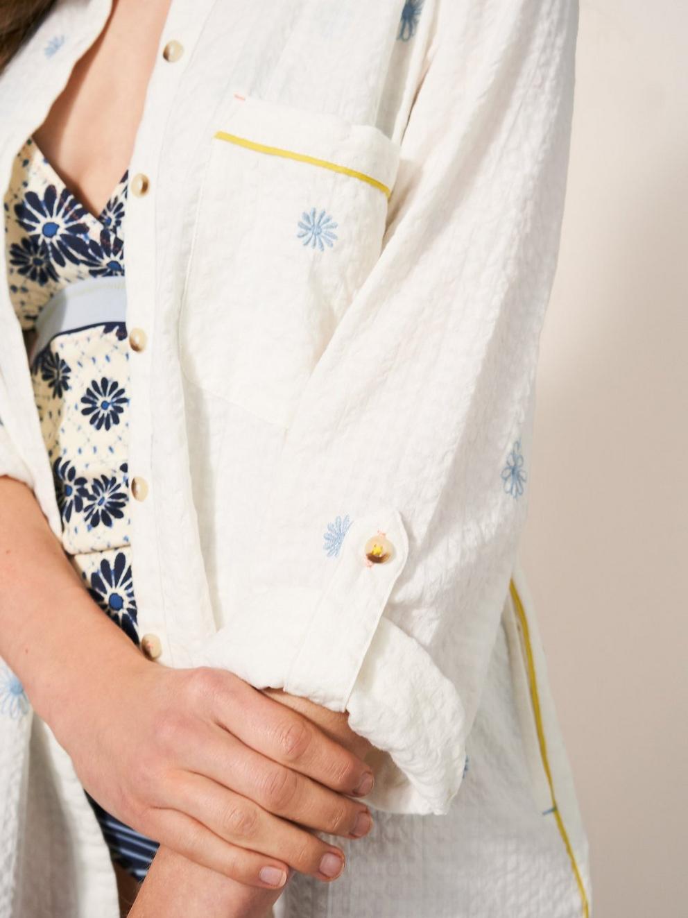 Carrie Emb Longline Shirt in IVORY MLT - MODEL DETAIL