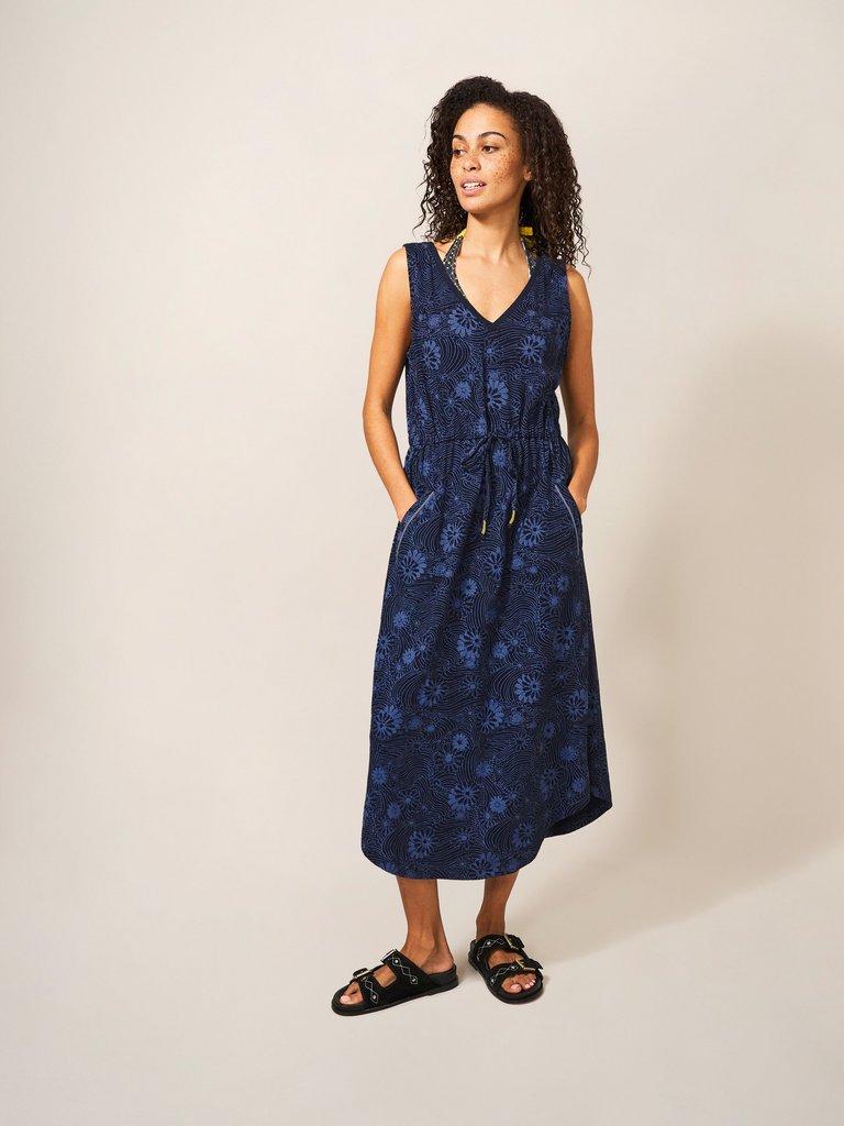 Heidi Jersey Dress in NAVY PR - MODEL FRONT