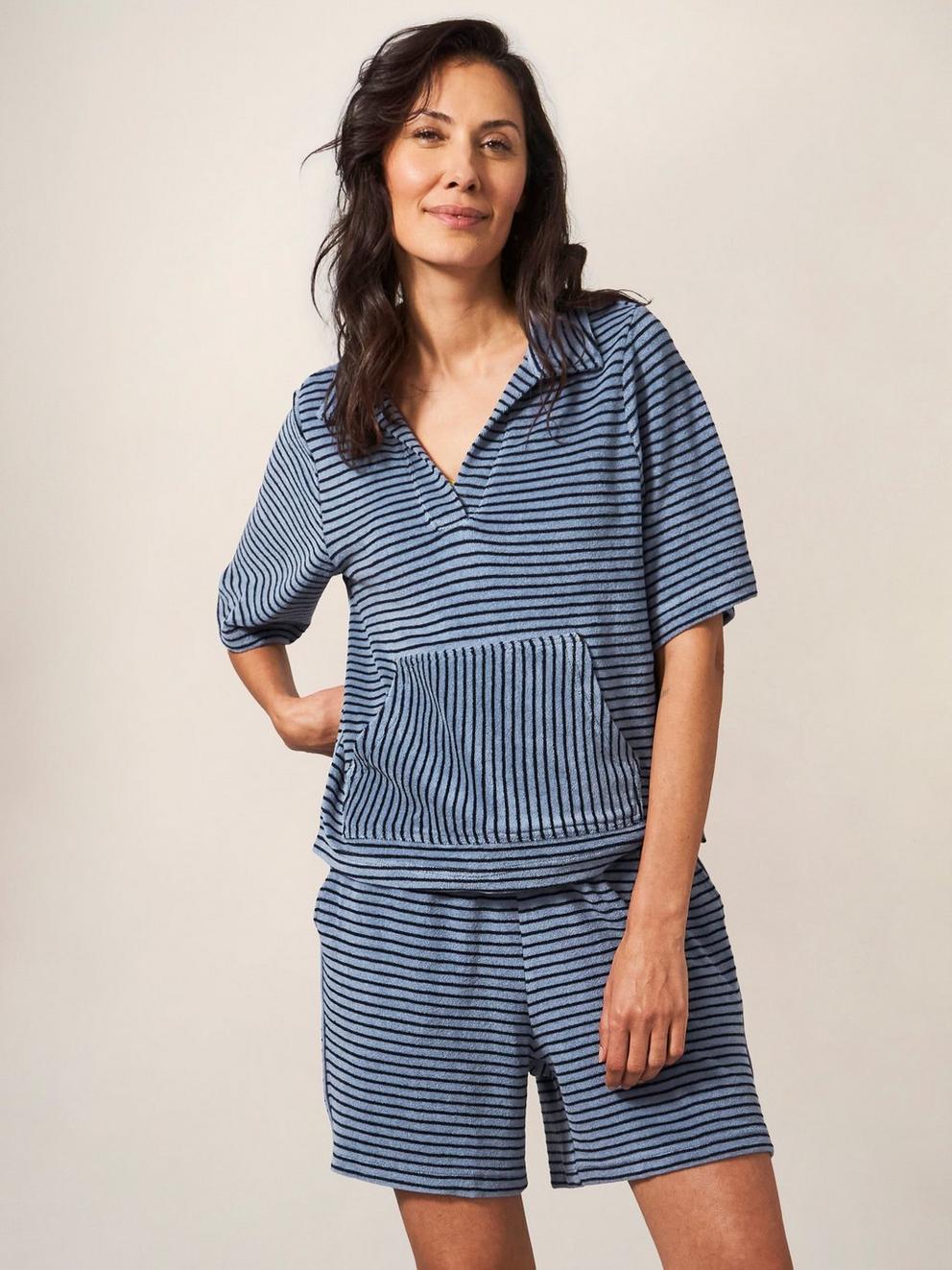 Sabrina Towelling Short in BLUE PR - MODEL FRONT