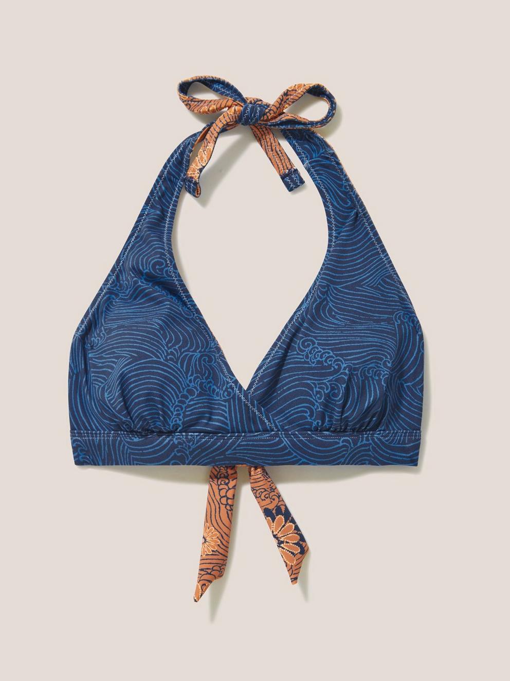 Sunshine Reversible Bikini Top in NAVY PR - FLAT FRONT