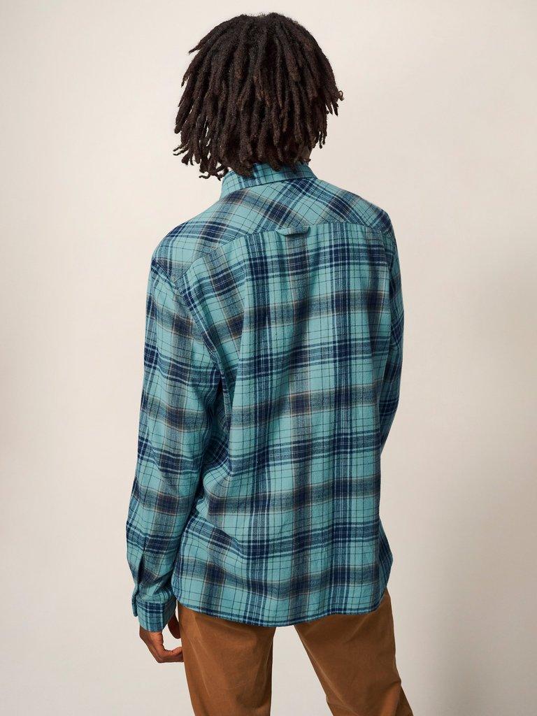 Wallace Check Shirt in MINT GREEN - MODEL BACK