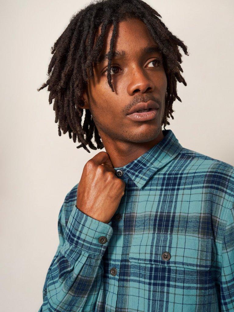 Wallace Check Shirt in MINT GREEN - MODEL DETAIL