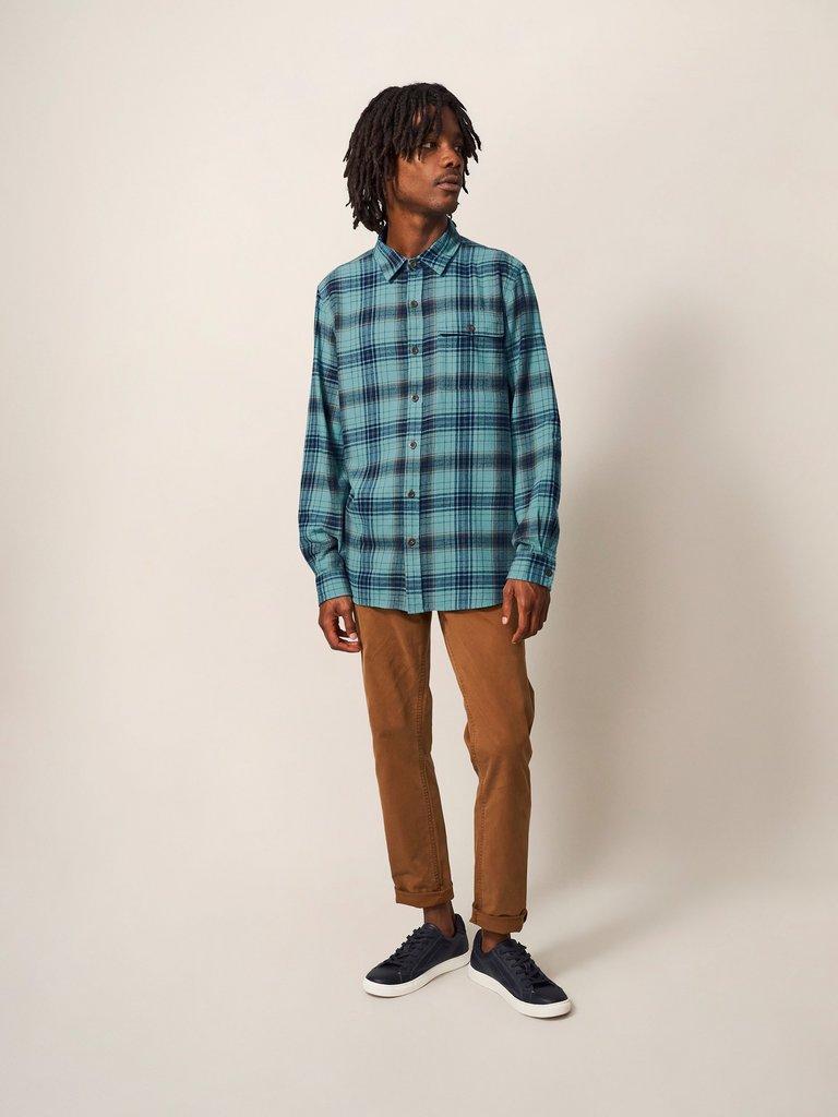 Wallace Check Shirt in MINT GREEN - MODEL FRONT