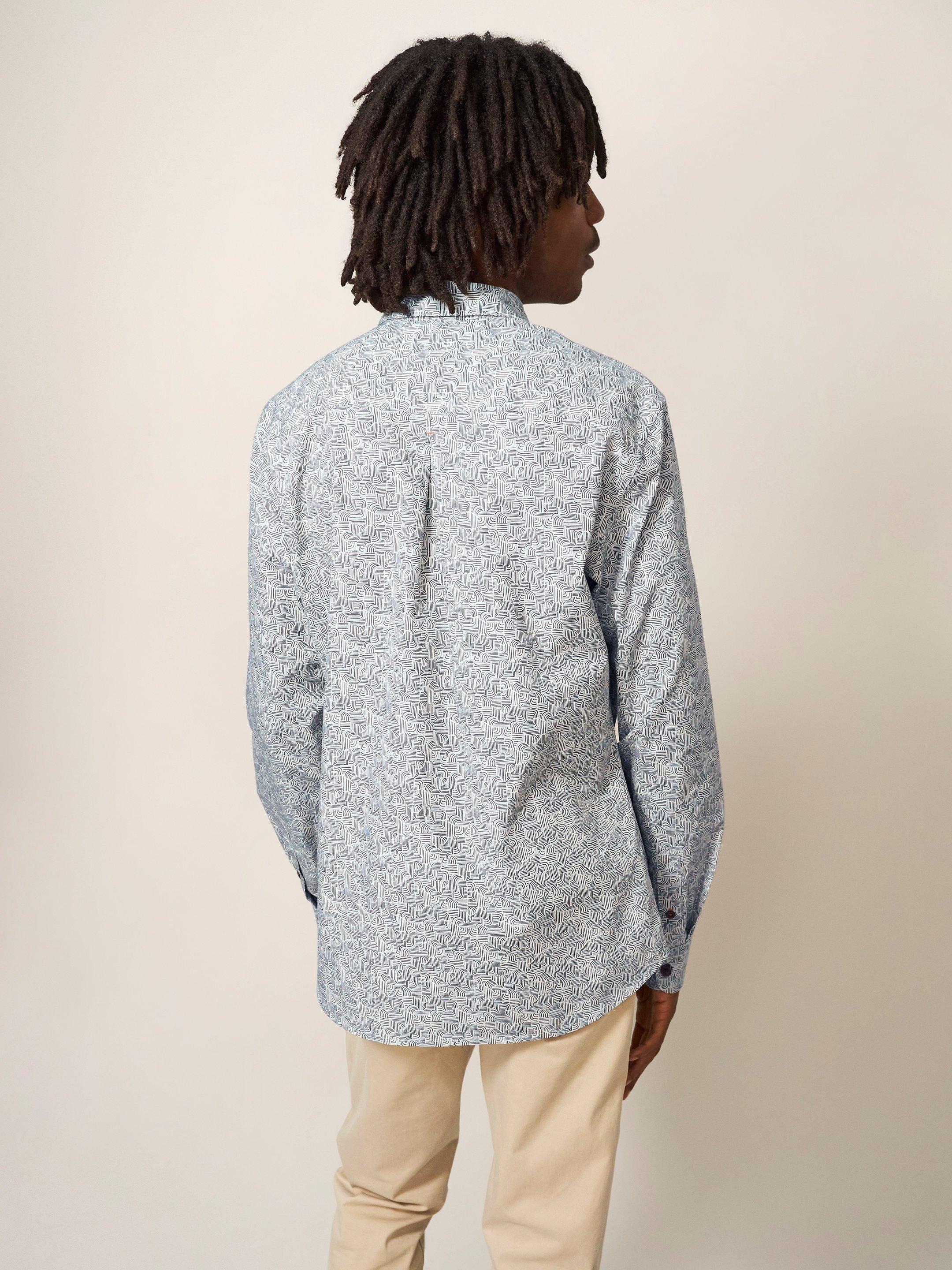 Welch Line Printed Shirt in DARK GREY - MODEL BACK