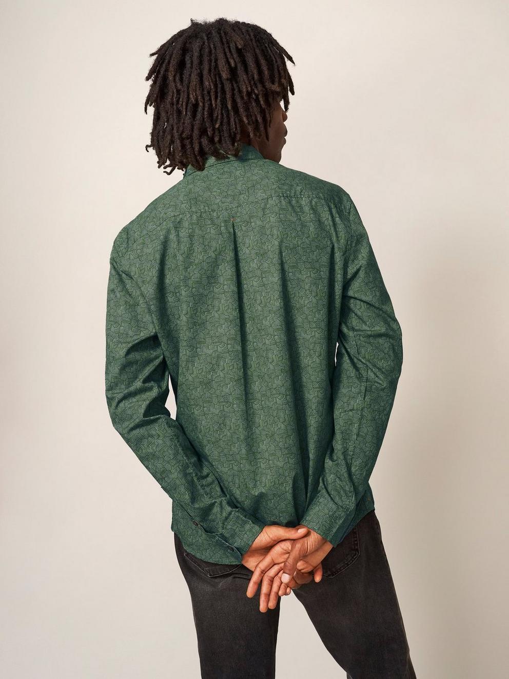 Welch Line Printed Shirt in DK GREEN - MODEL BACK