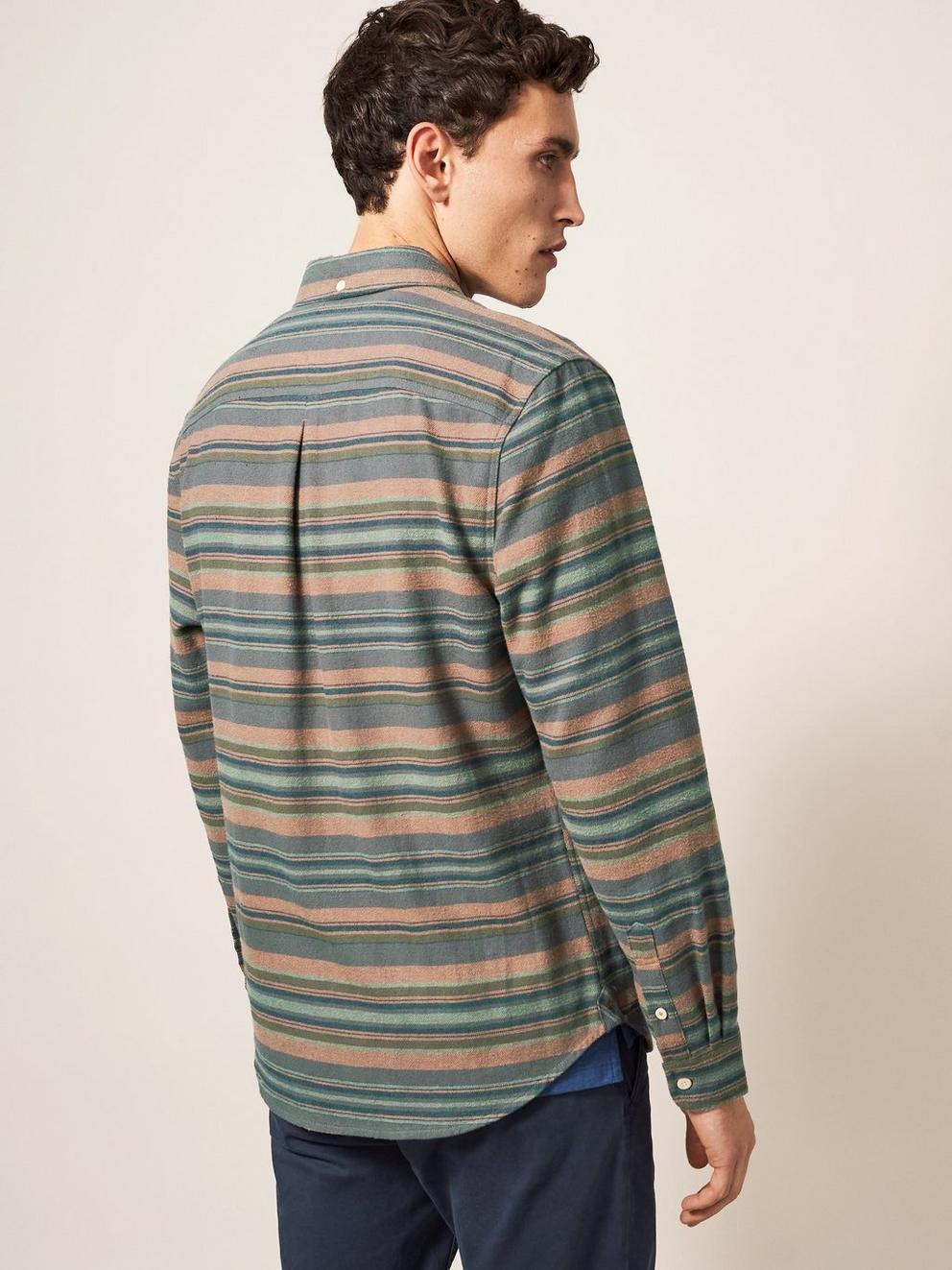 Wilne Stripe Shirt in KHAKI GRN - MODEL BACK