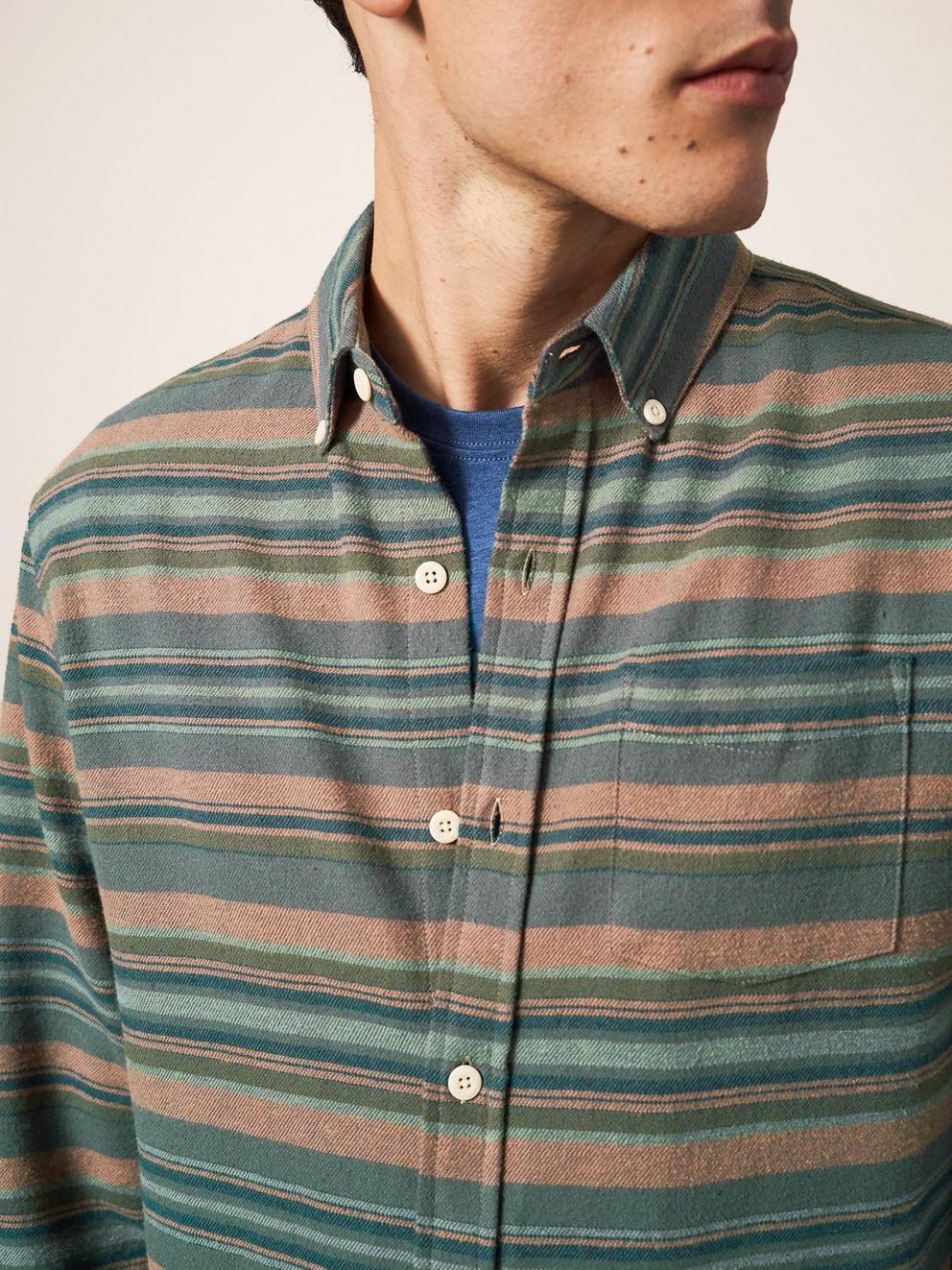 Wilne Stripe Shirt in KHAKI GRN - MODEL DETAIL