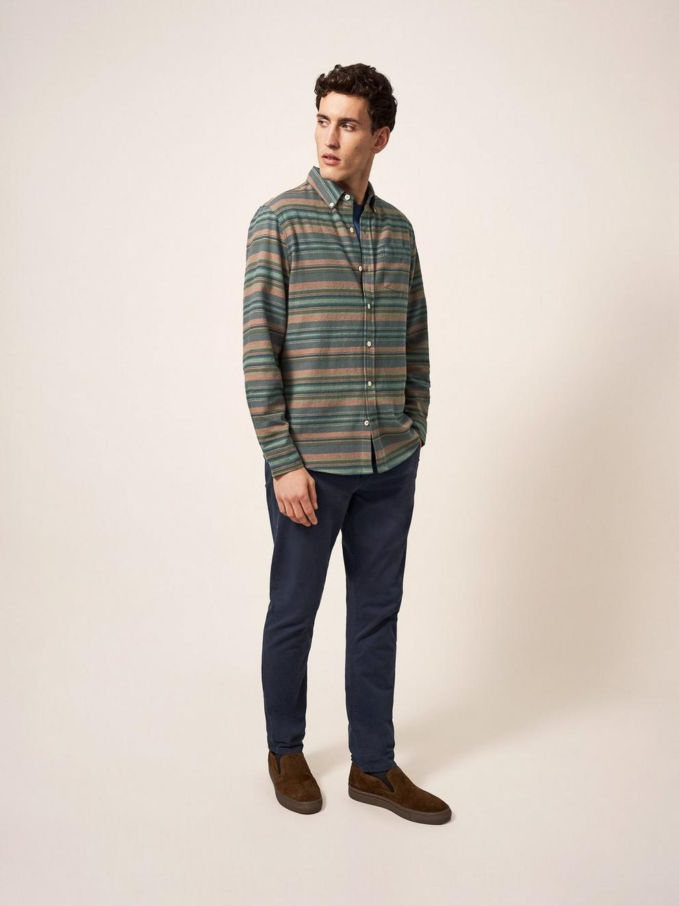 Wilne Stripe Shirt in KHAKI GRN - MODEL FRONT