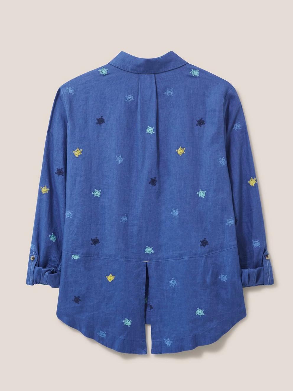 Layla Emb Linen Shirt in BLUE MLT - FLAT BACK