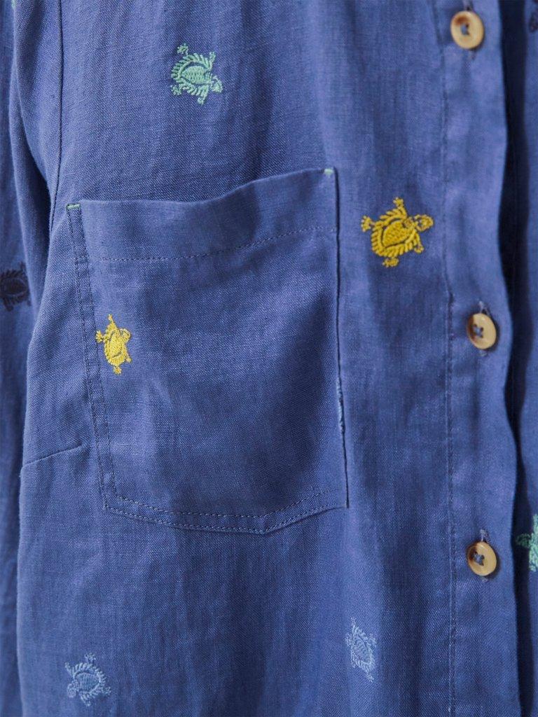 Layla Emb Linen Shirt in BLUE MLT - FLAT DETAIL
