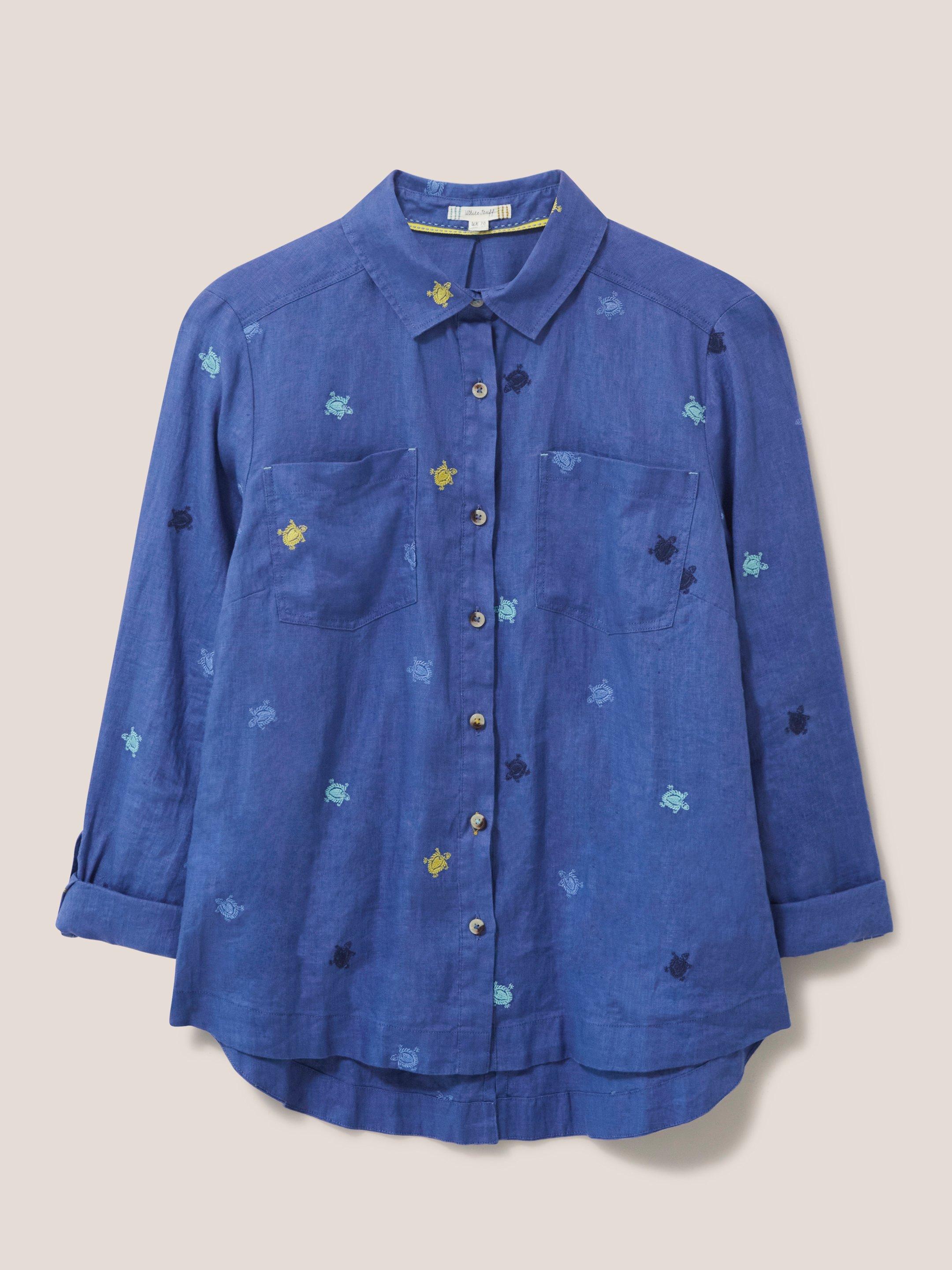 Layla Emb Linen Shirt in BLUE MLT - FLAT FRONT