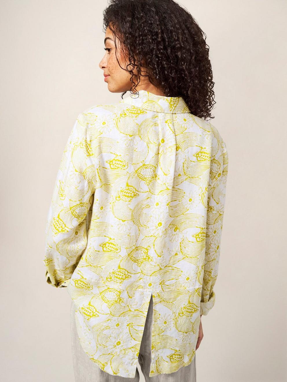 Layla Linen Shirt in WHITE MLT - MODEL BACK