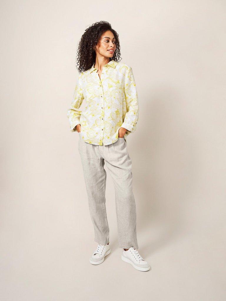 Layla Linen Shirt in WHITE MLT - MODEL FRONT