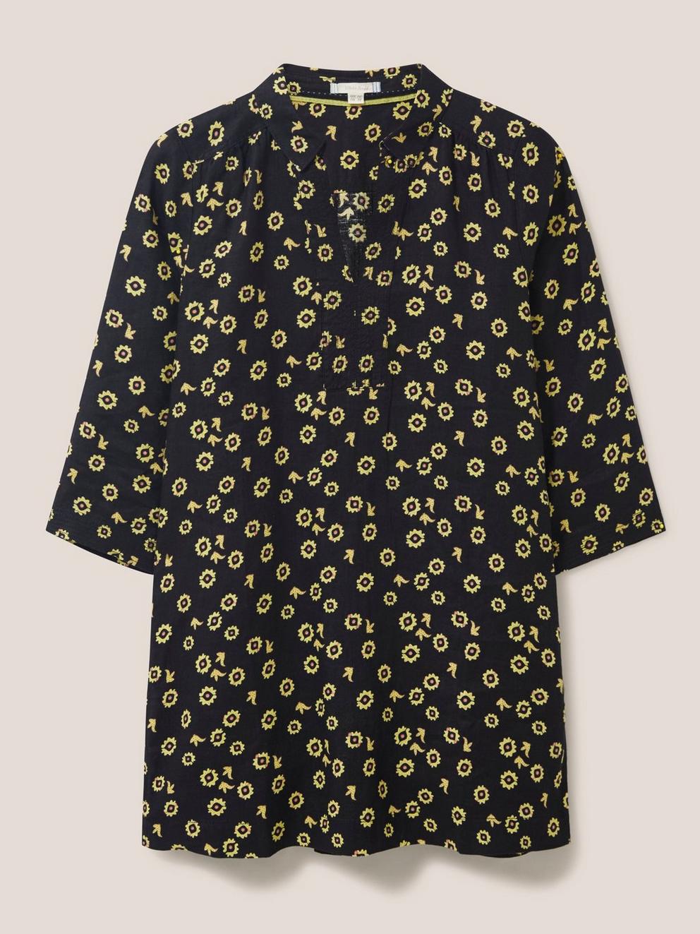 Blaire Tunic Linen in BLK MLT - FLAT FRONT