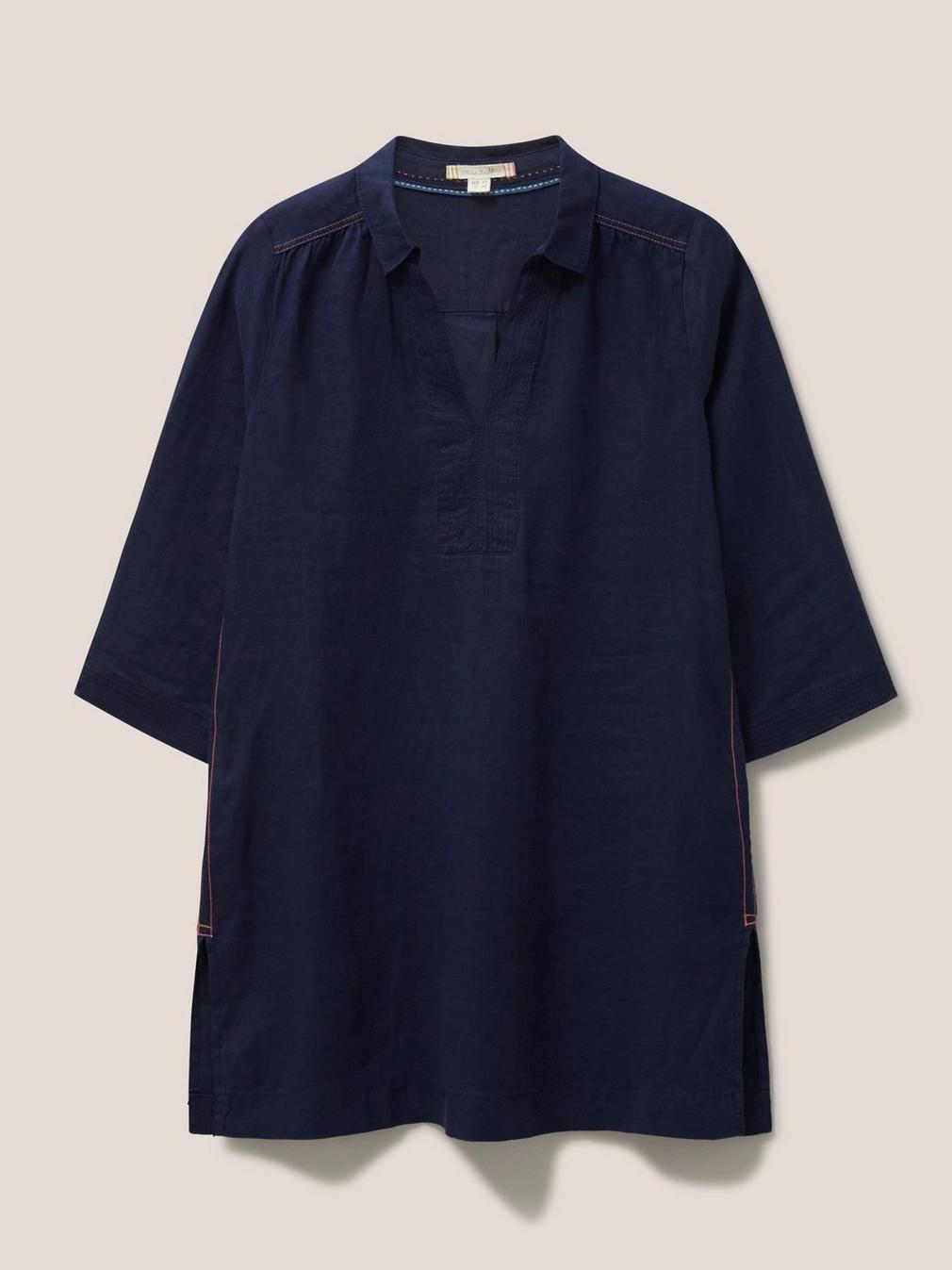 Blaire Tunic Linen in DARK NAVY - FLAT FRONT