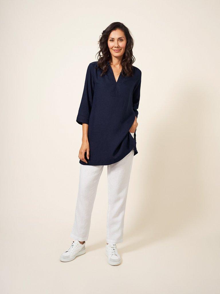 Blaire Tunic Linen in DARK NAVY - MODEL FRONT