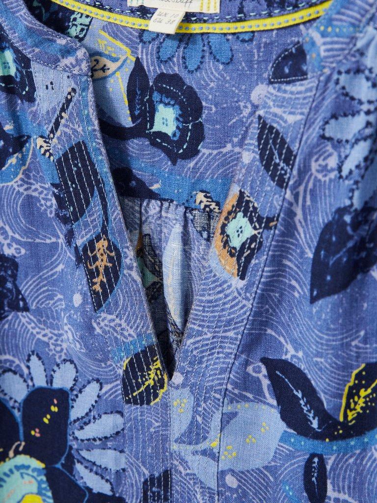 June Linen Top in BLUE MLT - FLAT DETAIL