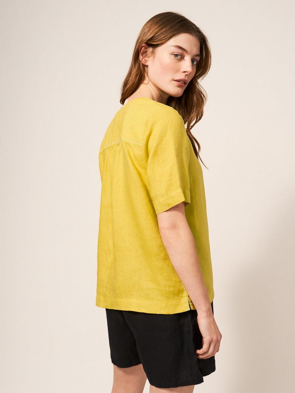 June Linen Top in MID CHART - MODEL BACK