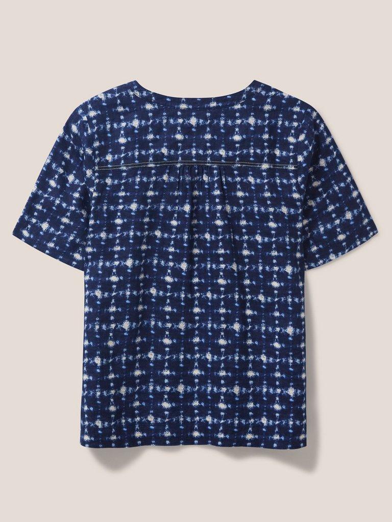 June Linen Top in NAVY MULTI - FLAT BACK