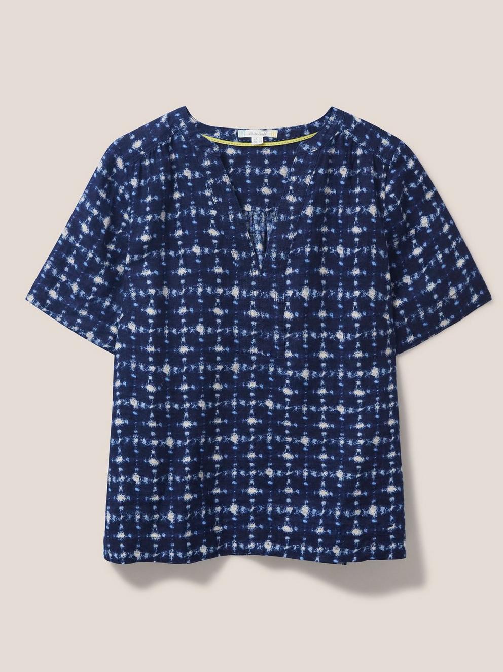 June Linen Top in NAVY MULTI - FLAT FRONT