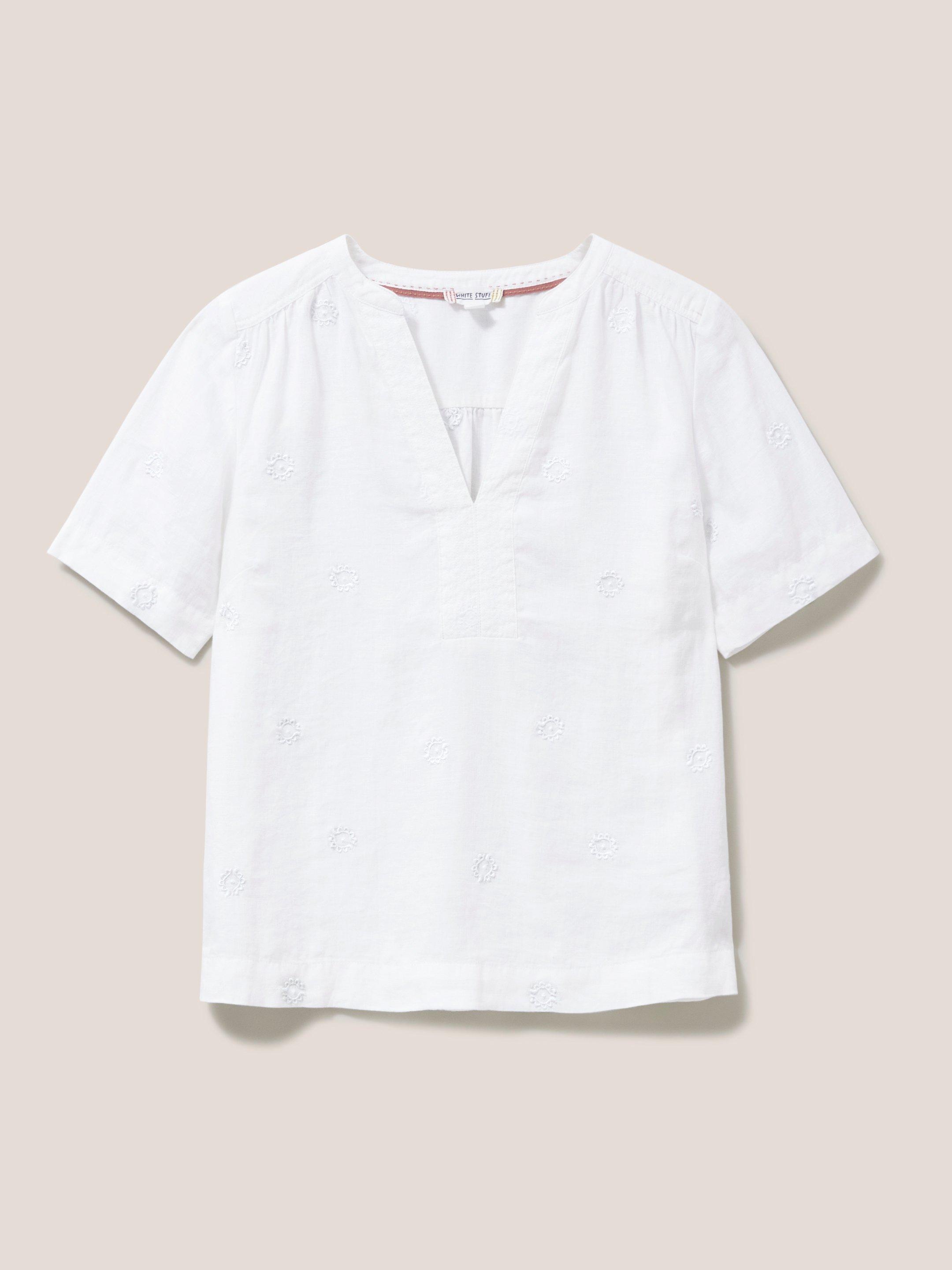 June Linen Top in WHITE MLT - FLAT FRONT